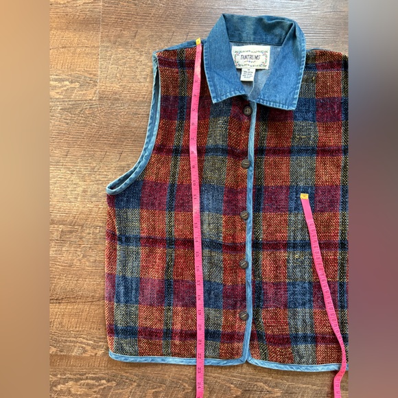 Vintage TANTRUMS 90s button-up vest plaid tapestry chambray NWT sz M cottagecore - Picture 9 of 13